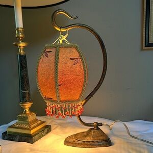 Vintage hanging Boho Beaded Lantern Table Lamp - Orange